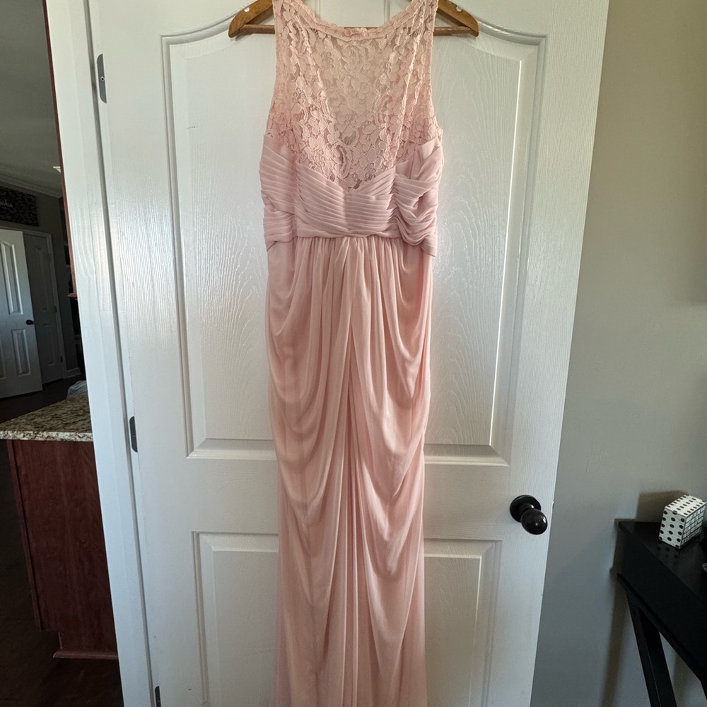 David's Bridal Pink Sleeveless Maxi Gown for Weddings